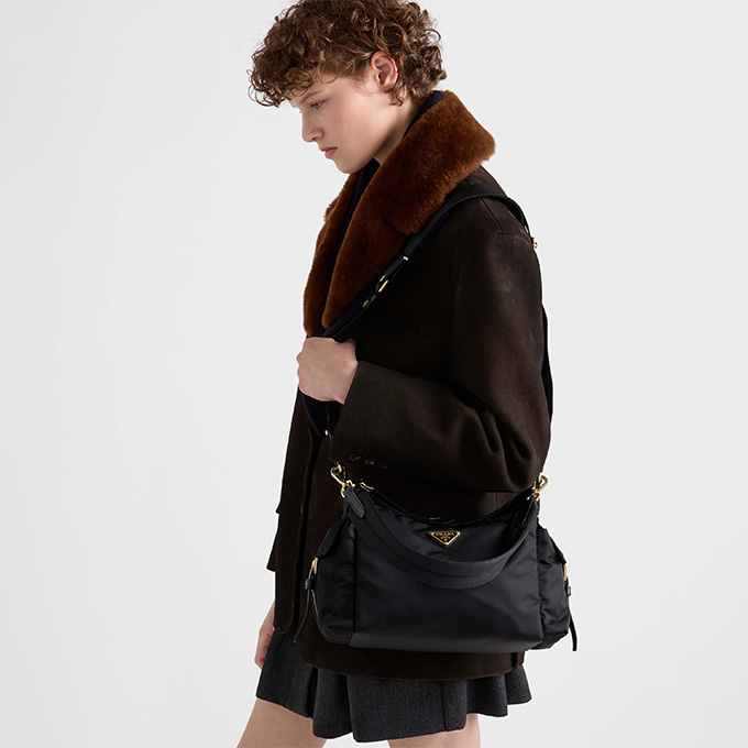 9a+ prada explore re-nylon hobo shoulder bag